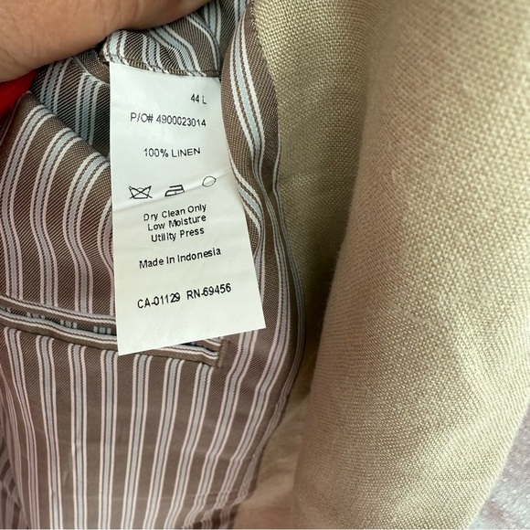 Calvin Klein Blazer Mens Size 44L Tan Beige 2 Button Sport Jacket 100% Linen - Picture 8 of 12